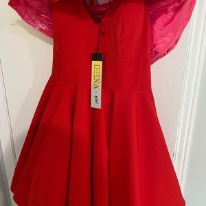 Elizabeth Noel red knee length grad dress